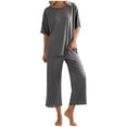 thumbnail image 3 of Jamicy Womens Lounge Set 2026 Summer 2 Piece Outfits Oversized Crew Neck Short Sleeve Tops & Wide Leg Pant Matching Sets Home Wear Clothing, 3 of 6