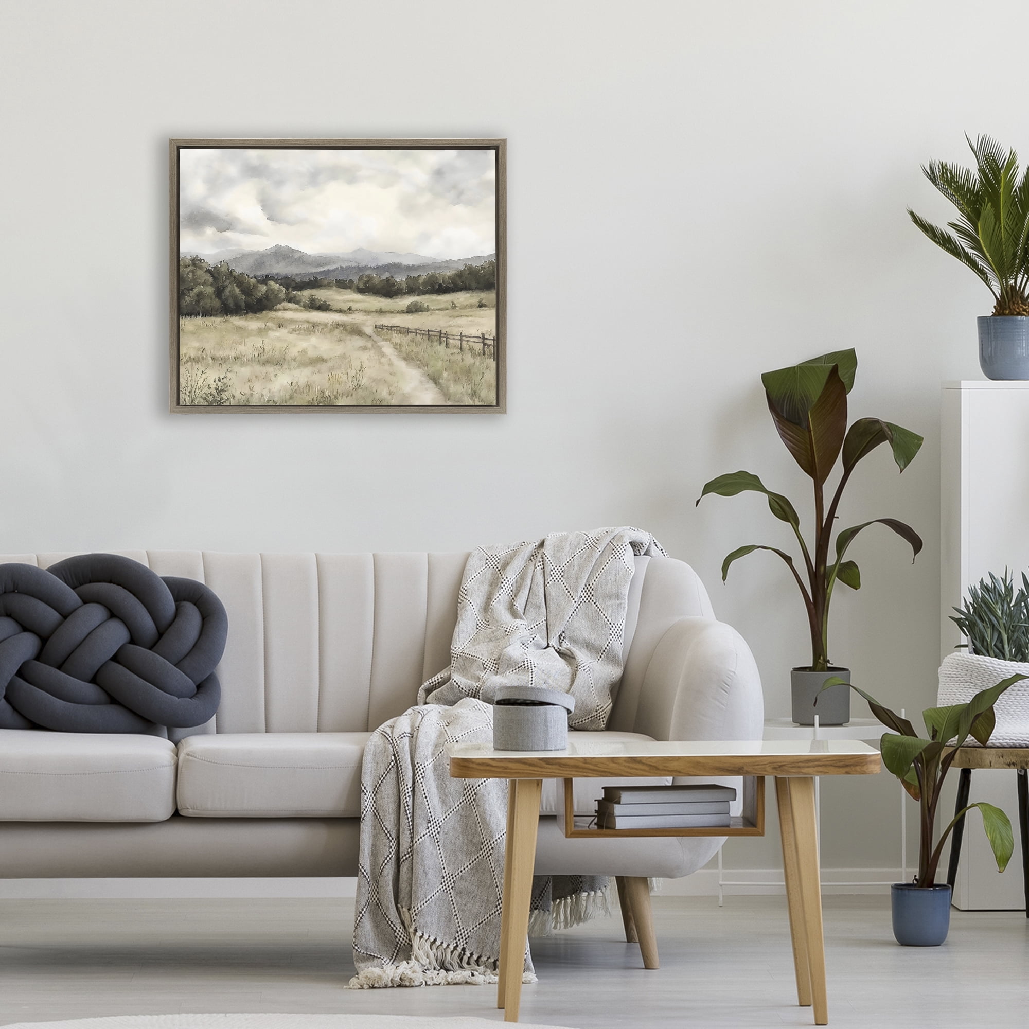 Stupell Industries Muted Trail Along Fence Brown Framed Floater Canvas Wall Art, design by Riley B