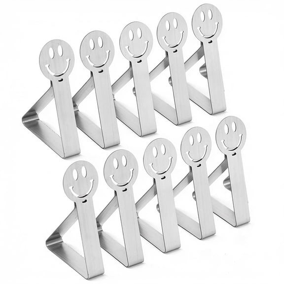 CNDRLEF Smiley Face Stainless Steel Tablecloth Clips, 10-Pack, Reusable Table Cover Clamps for Outdoor Picnic Tables, Patio, Camping, Wedding
