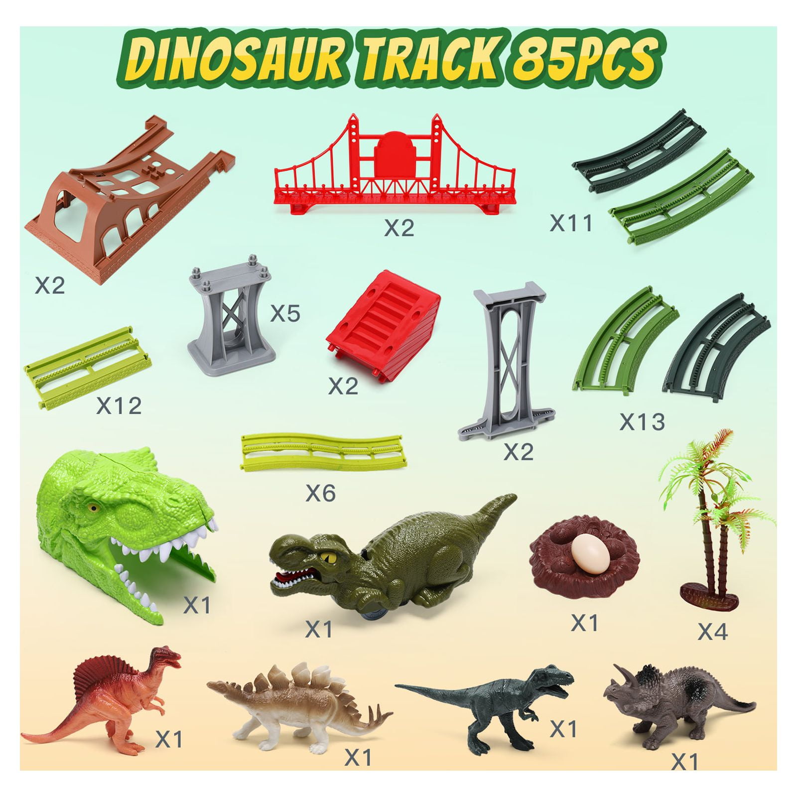  TOYLI Dinosaur Race Track Set 182 Pieces, Dino Track Flexible  Dinosaur Road Race Playset with Bridge, Ramps, Dinosaur Track Toy Set is a  Great 3 Year Old boy Gift. : Toys