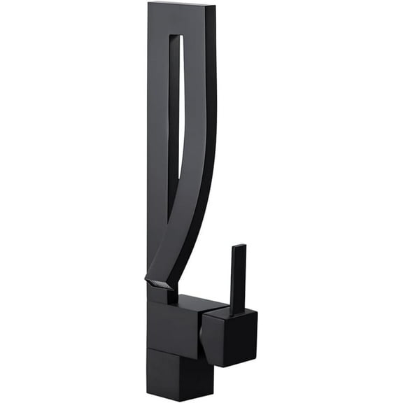 Zovajonia 1pcs Matte Black Bathroom Sink Faucet  Modern Creative Design Single Lever 1 Hole Handle Single Faucet  Waterfall-Style Spout