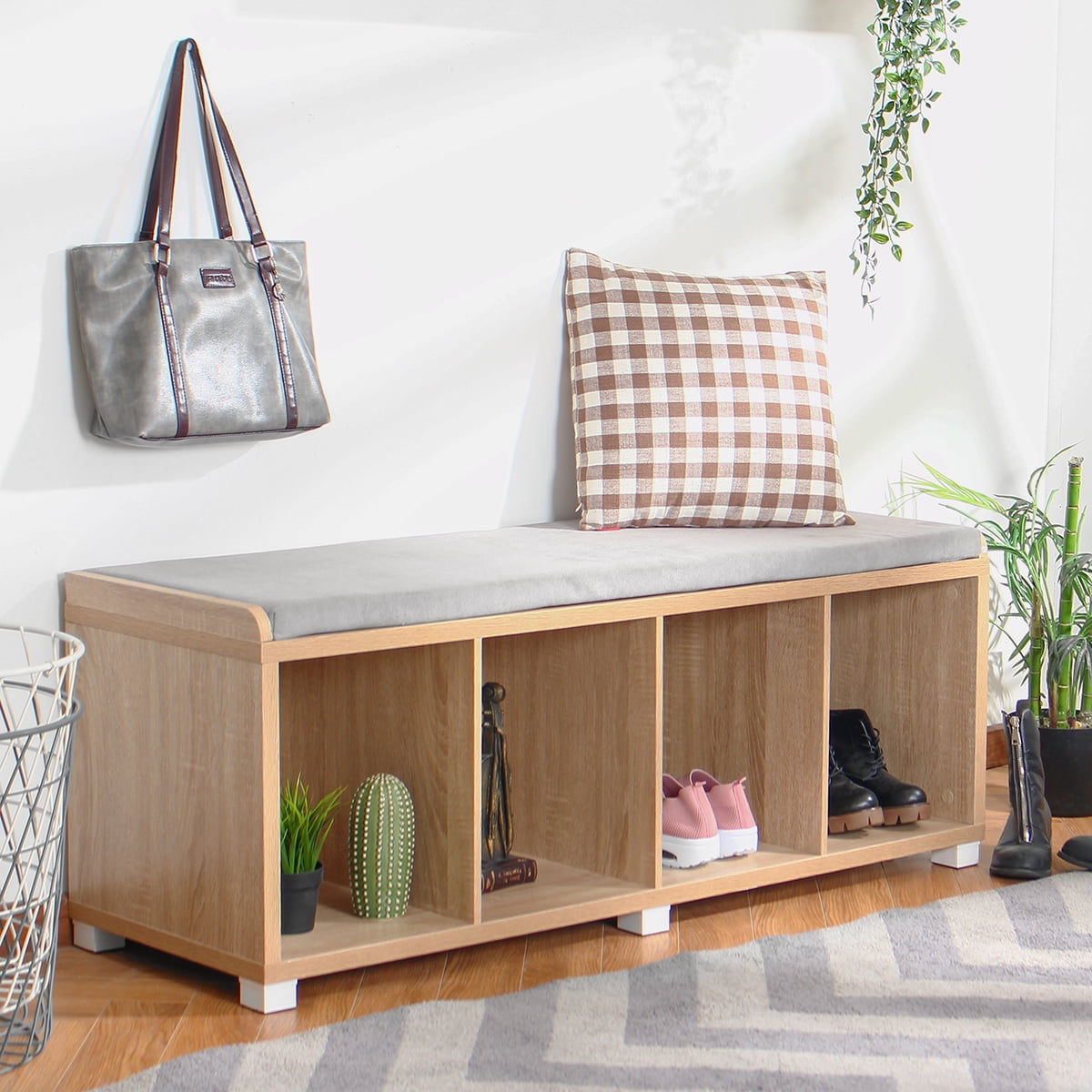 Shoes Row 3 / 4 Cubby Cushion Shoe Bench Organizer Storage