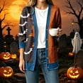 thumbnail image 2 of Enjoytime Women's Cardigans Halloween Print Denim Patchwork Long Sleeve Jacket Button Down Oversized Fall Winter Outerwear, 2 of 6