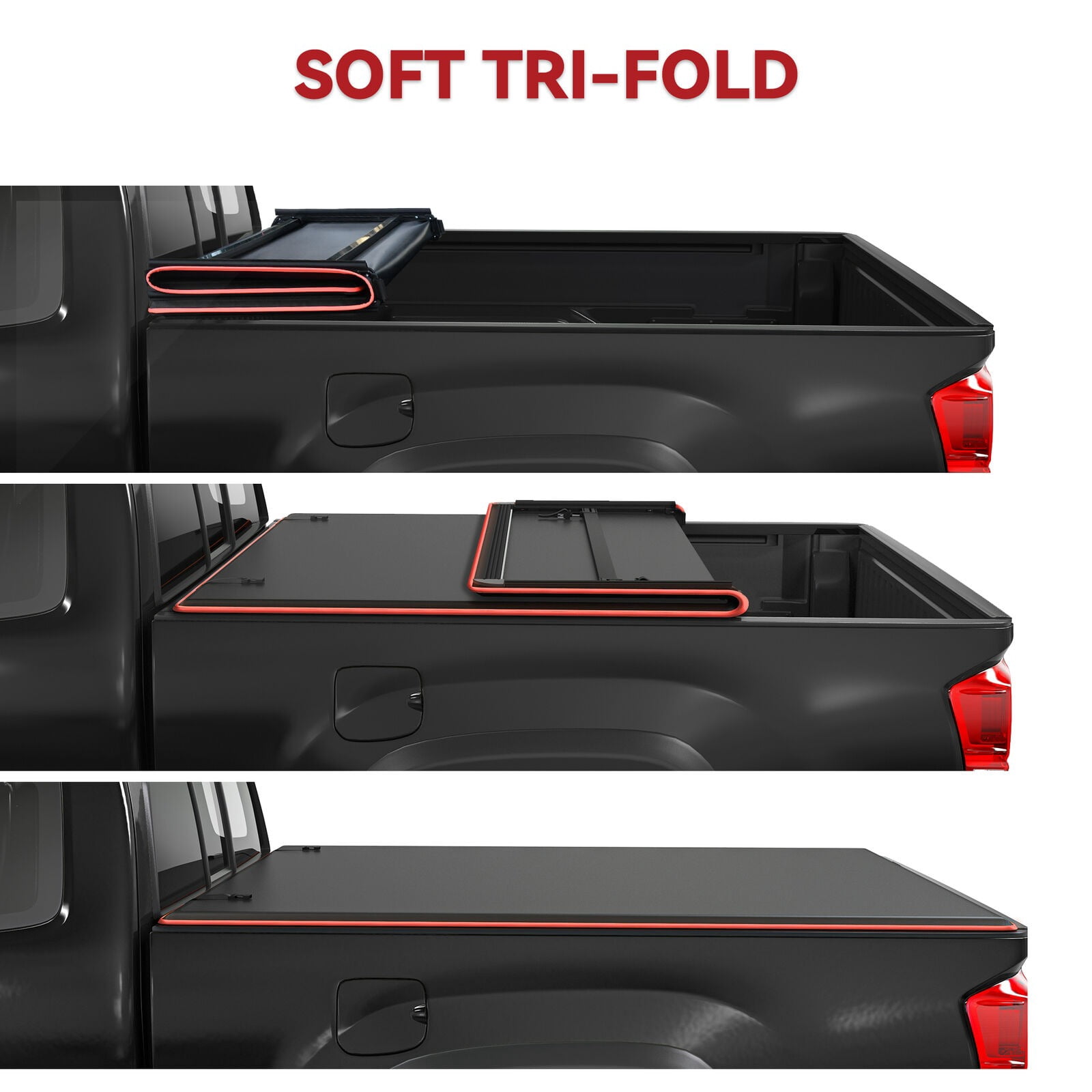 RVNI 5 ft Tonneau Cover Soft Tri-fold for 2016-2023 Toyota Tacoma Reflective Strip Style