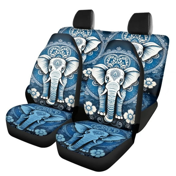 Tutolipy Boho Elephant Print Fashion Car Seat Covers Full Set, Soft Breathable Front Rear Split Bench Seat Protector Suitable for All Season, Anti-Slip Auto Seat Cover Protector, Set of 4