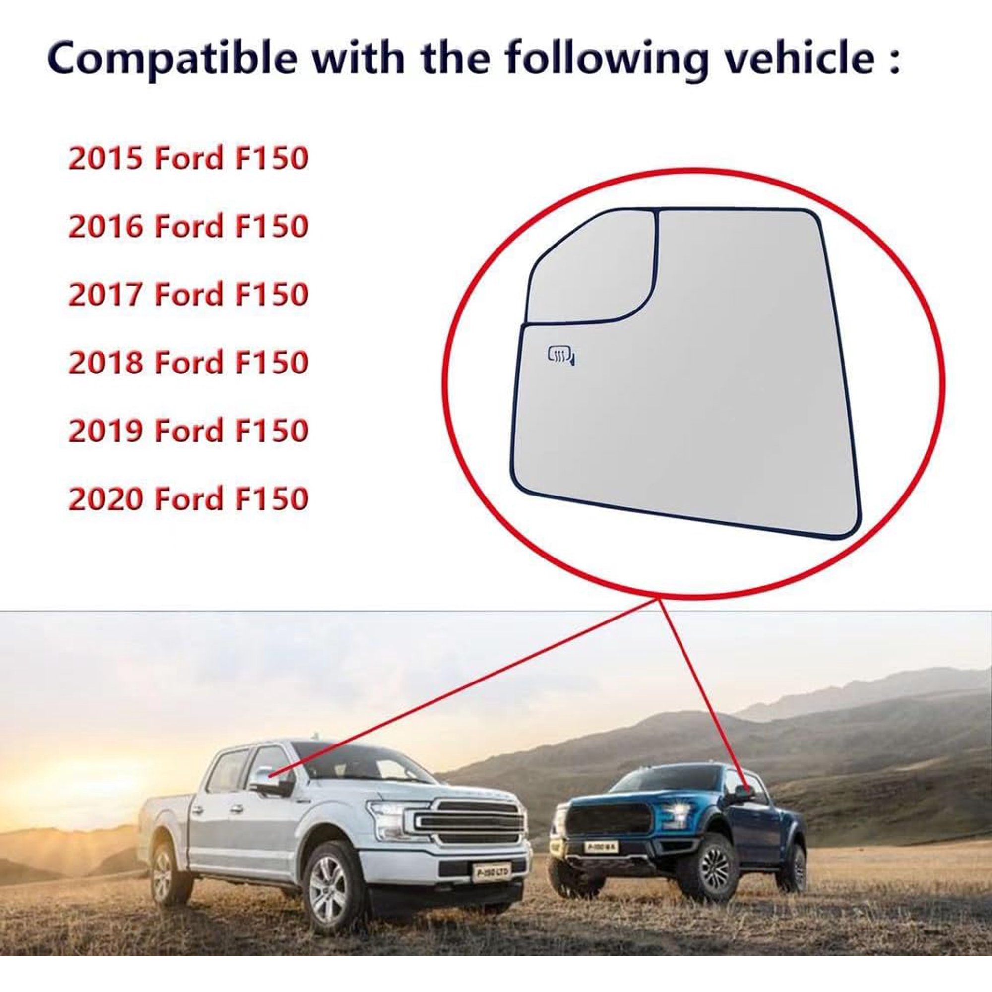 Rétroviseur Chauffant Gauche Ford F150 2015-2020 - Compatible FL3Z17K707L - Avec Détecteur Angle Mort Et Verre Convexe