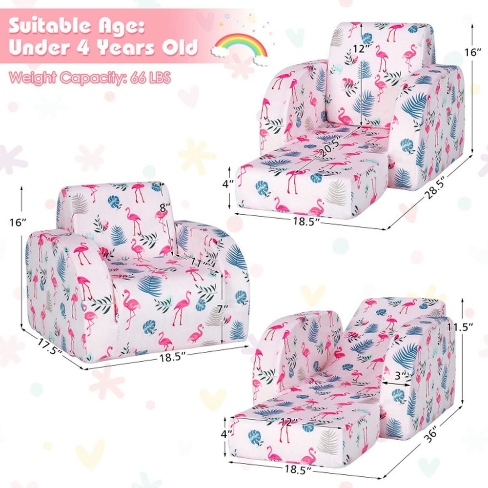 Spaco 3-in-1 Convertible Kid Sofa Bed Flip-Out Chair Lounger for Toddler-Pink, Kids Couch for Kids