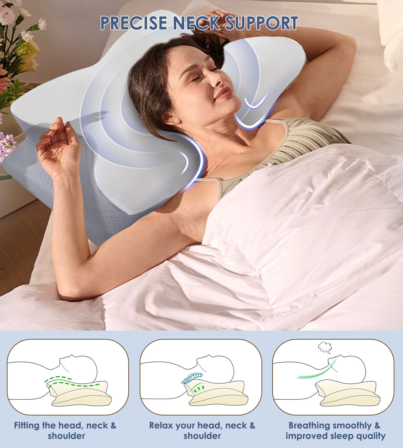 MOONORAH Cervical Pillow for Neck Pain Relief, Contour Memory Foam Pillows, Odorless Ergonomic Neck Pillow Adjustable Orthopedic Bed Pillow for Side Back Stomach Sleeper with Pillowcase, Queen Size