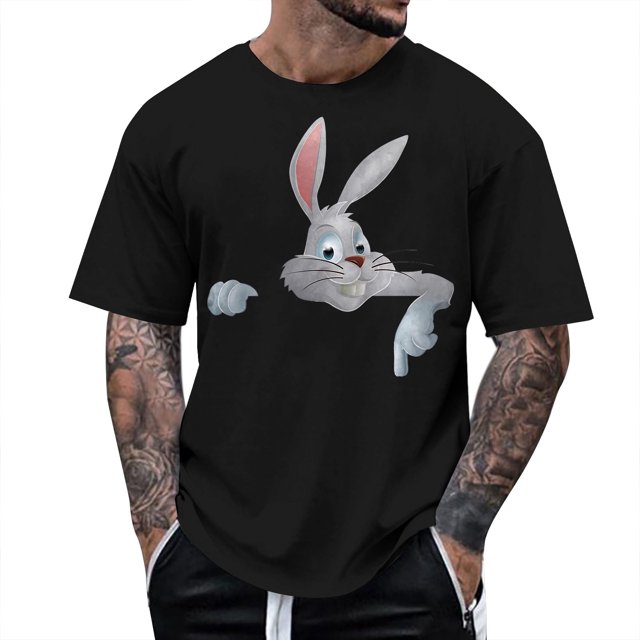 YDLCAFD Men's Easter Rabbit Print Short Sleeve Male Casual Shirt Spring And Summer