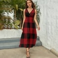 thumbnail image 3 of Ugliest Country Christmas Cottage Primitive Lumberjack Buffalo Plaid Womens Night Club Maxi Dress V Neck Sleeveless Bohemia Long Dresses, 3 of 9