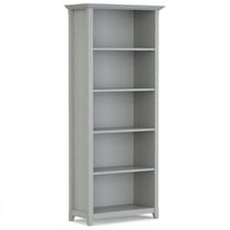 Simpli Home Amherst 30 inch Wide Solid Wood Transitional 5 Shelf Bookcase in Fog Grey