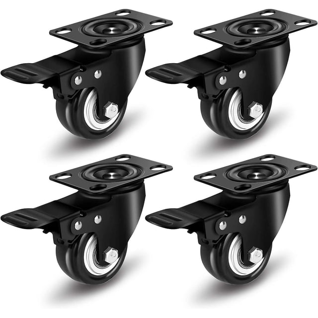 Set of 4 Swivel Casters 2"/50mm, Furniture Casters, Wheels with Brake, Industrial Plates Wheel for Furniture, Heavy Duty 420kg Caster (Black)
