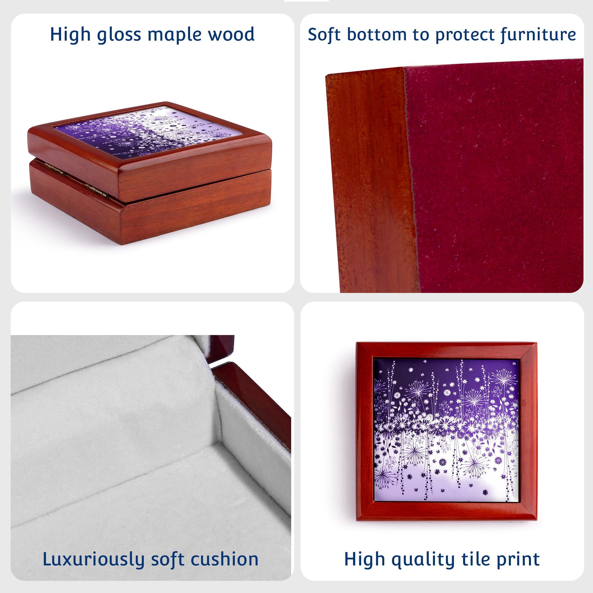 3dRose, Purple and White Floral, Jewelry Box 5.5x5.5 inch with 4 inch tile
