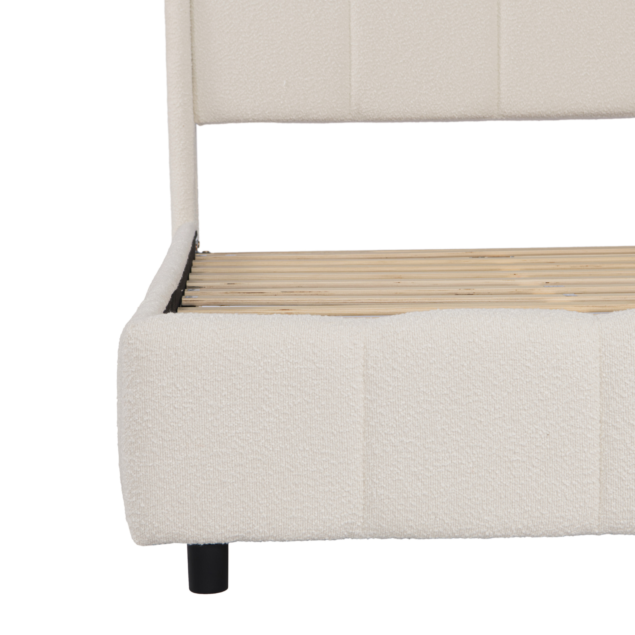 Christopher Knight Home 87.75" King Size Bed Frame with Curved-Shaped Headboard, Beige Boucle Upholstery