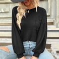 thumbnail image 3 of Women's Waffle Knit Sweater Tops Long Sleeve Loose-Fit Pullover Hoodie Solid Color Casual Blouse Sweatshirt, 3 of 5