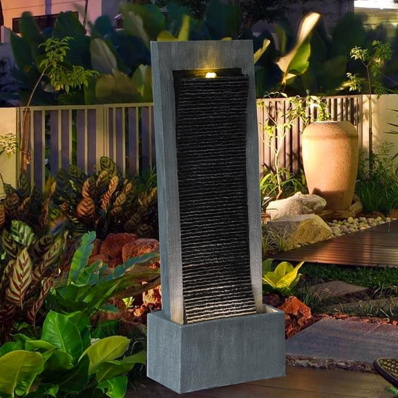 Water Fountain Outdoor Garden Waterfall Fountains, 49.2" Freestanding Landscaping Fountains and Waterfalls with Led Light Pump Cobble, Cascading Flowing Water Fountain for Lawn Patio Porch Decor