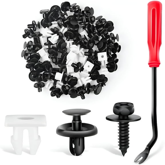 MELIVO 101Pcs Engine Under Cover Push-Type Retainer Clips, Front Bumper Nut Grommet, Liner Screw Bolt with Fastener Remover