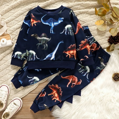 

PatPat Toddler Boys Dinosaur Tracksuit Set Long Sleeve Crewneck Pullover Sweatshirt Tops with Print Elastic Waist Sweatpants Trousers School Kids Jogger Outfits Casual Pajamas Set 1-6T