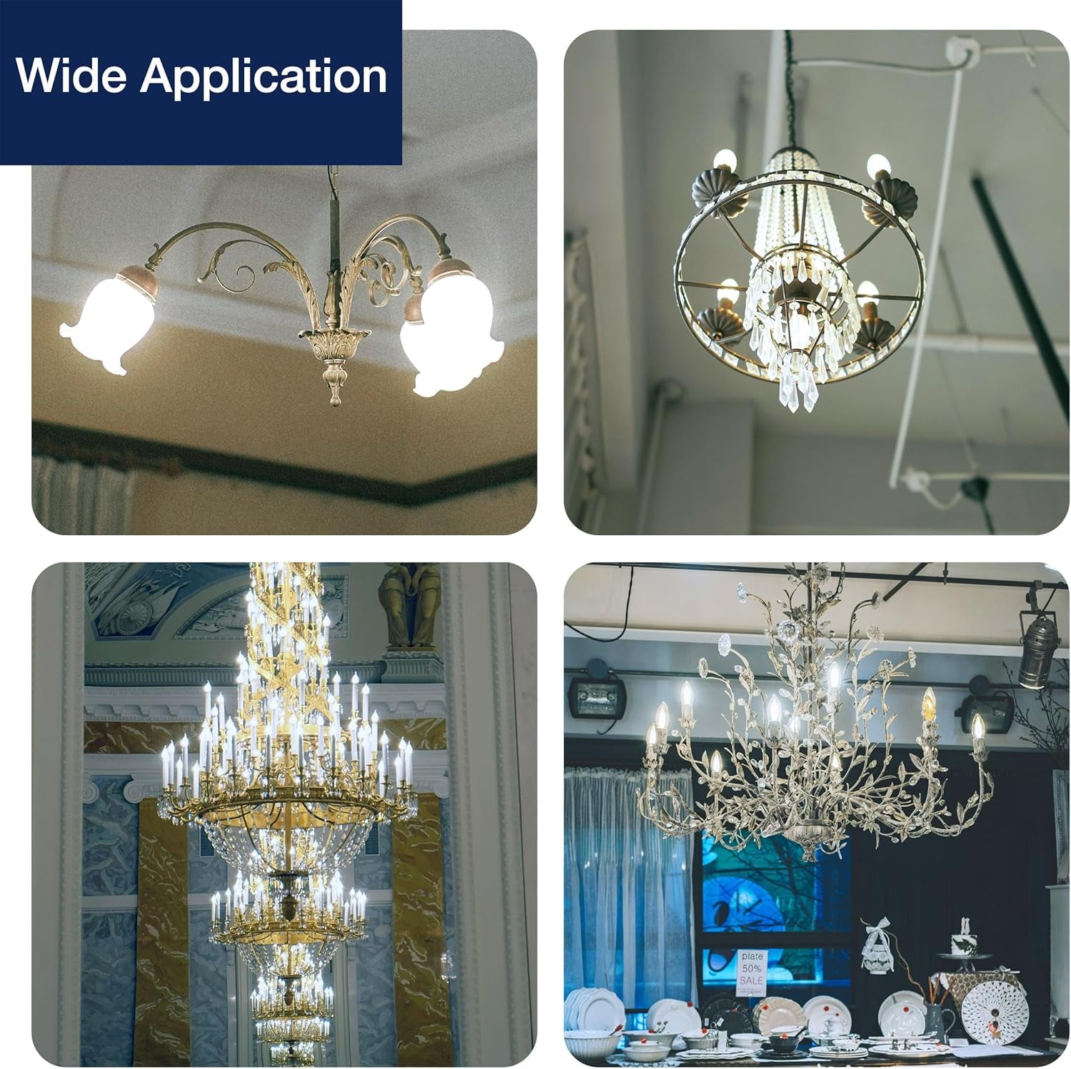 100W Equivalent Candelabra LED Bulbs 5000K Daylight, Dimmable LED Chandelier Light Bulbs, 800LM, E12 Base, 12 Pack