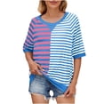 thumbnail image 1 of Plebaso T-Shirts Décontractés pour Femmes, Tops d'Été à Rayures Color Block, Col Rond, Manches Courtes, Blouses Amples, 1 of 7