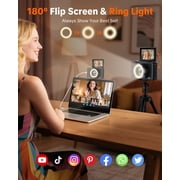 W&O Q5 4K Digital Camera, 180° Flip Screen Point and Shoot Camera with Ring Light, SD Card, Black