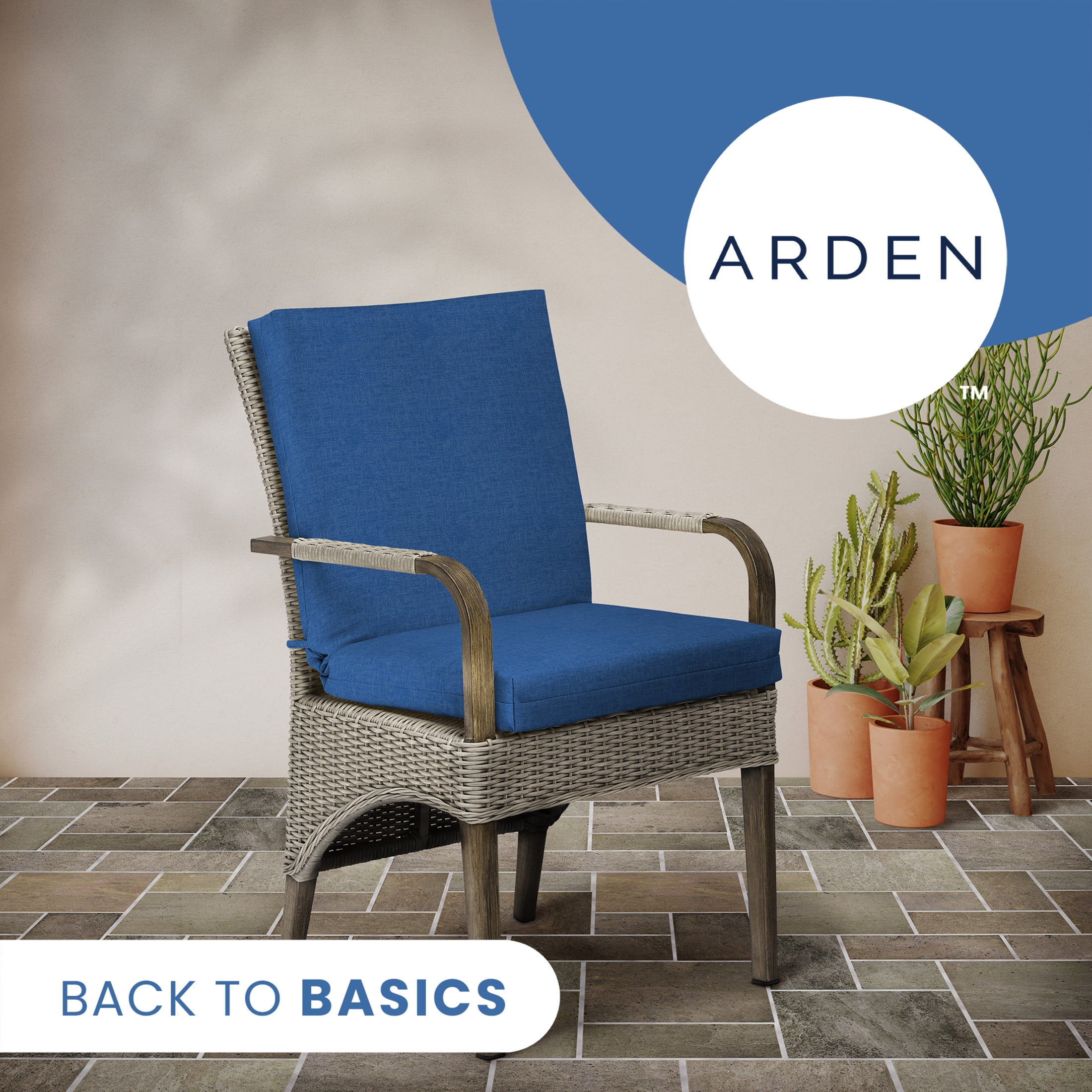 ARDEN Basics Outdoor Midback Dining Chair Cushion, 19.5 x 17, Rain-Proof and Fade Resistant, Cobalt Blue Mila