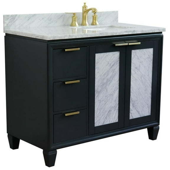 Trento Solid Wood Vanity with Right Rectangle Sink in Dark Gray/White