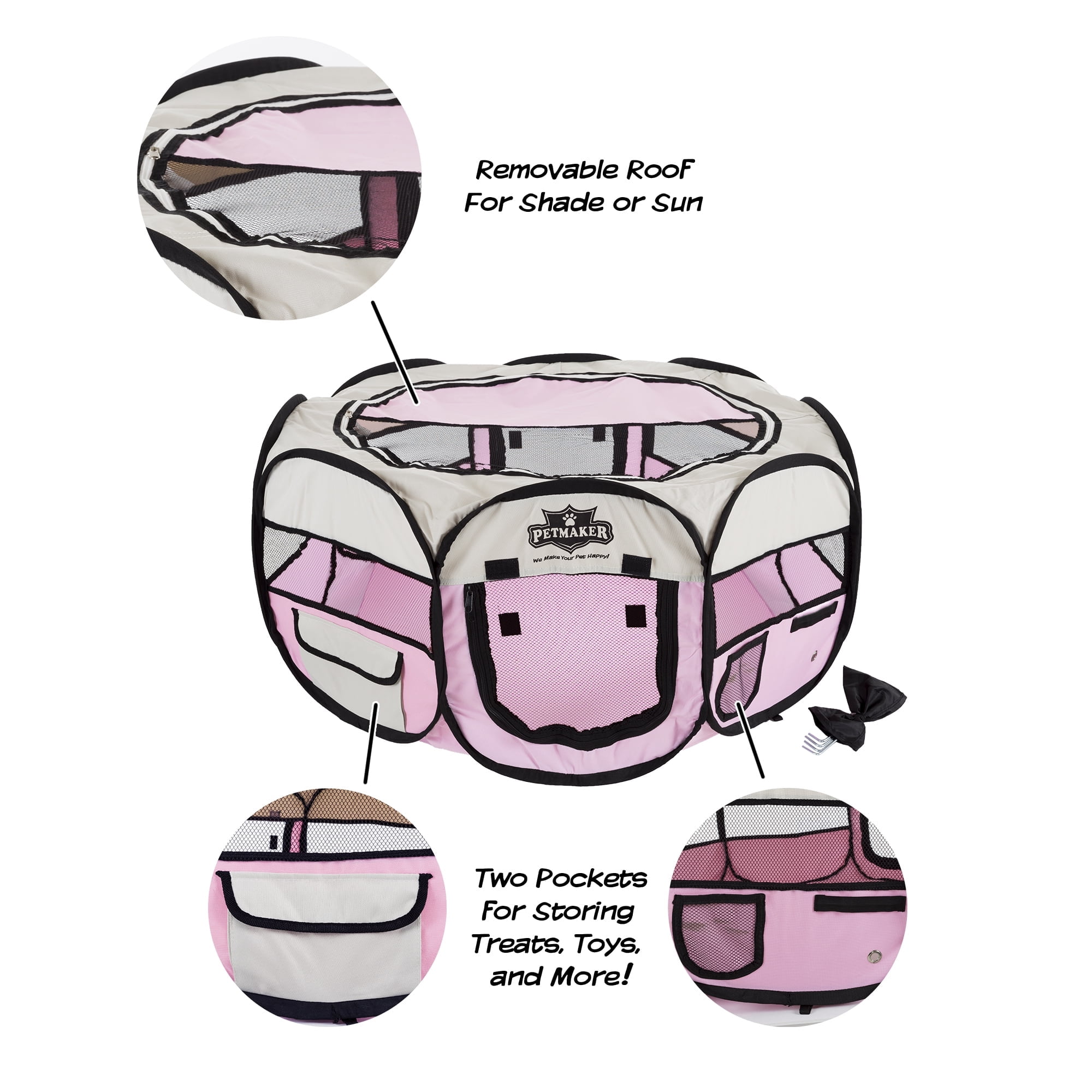 Portable Pop Up Pet Play Pen with carrying bag, 33"H, Pink