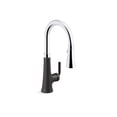 thumbnail image 1 of Kohler 23764-CBL Robinet de Cuisine Rétractable avec Pulvérisateur Rétractable Chrome Poli Noir Mat, 1 of 5