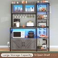 thumbnail image 7 of Bakers Rack for Kitchens with Charging Station & LED Lights, 6-Tier Microwave Stand with Storage Cabinets and Spacious Desktop, Coffee Bar with 8-S Hooks and Goblet Holder, Grey, 7 of 7
