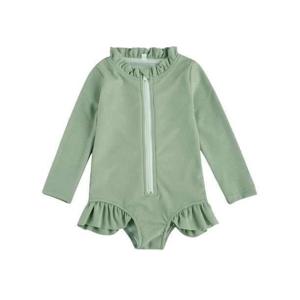 Ma Baby Ma Baby Toddler Kids Baby Girls One Piece Swimsuit Zip Swimwear Ruffled Long Sleeve Bathing Suit Walmart Com Walmart Com