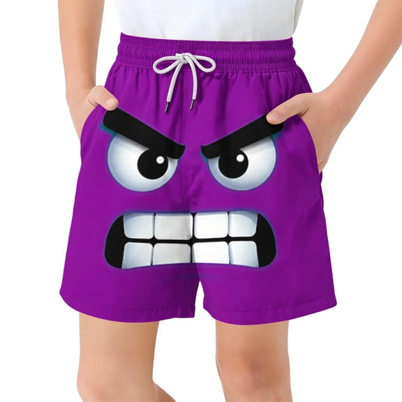 ZACPNCV Boys Swim Trunks Funny Cartoon Face Print Quick Dry Beach Shorts Kids Casual Board Shorts Summer Pool Vacation