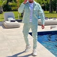 thumbnail image 2 of RUTAYY Men's Outfits Casual Solid Color Long Sleeve Jacker Cargo Pants with Pocket Hiking Workout Classic Seaside Clothing Sets, 2 of 9