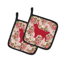 Golden Retriever Shabby Chic Pink Roses Pair of Pot Holders
