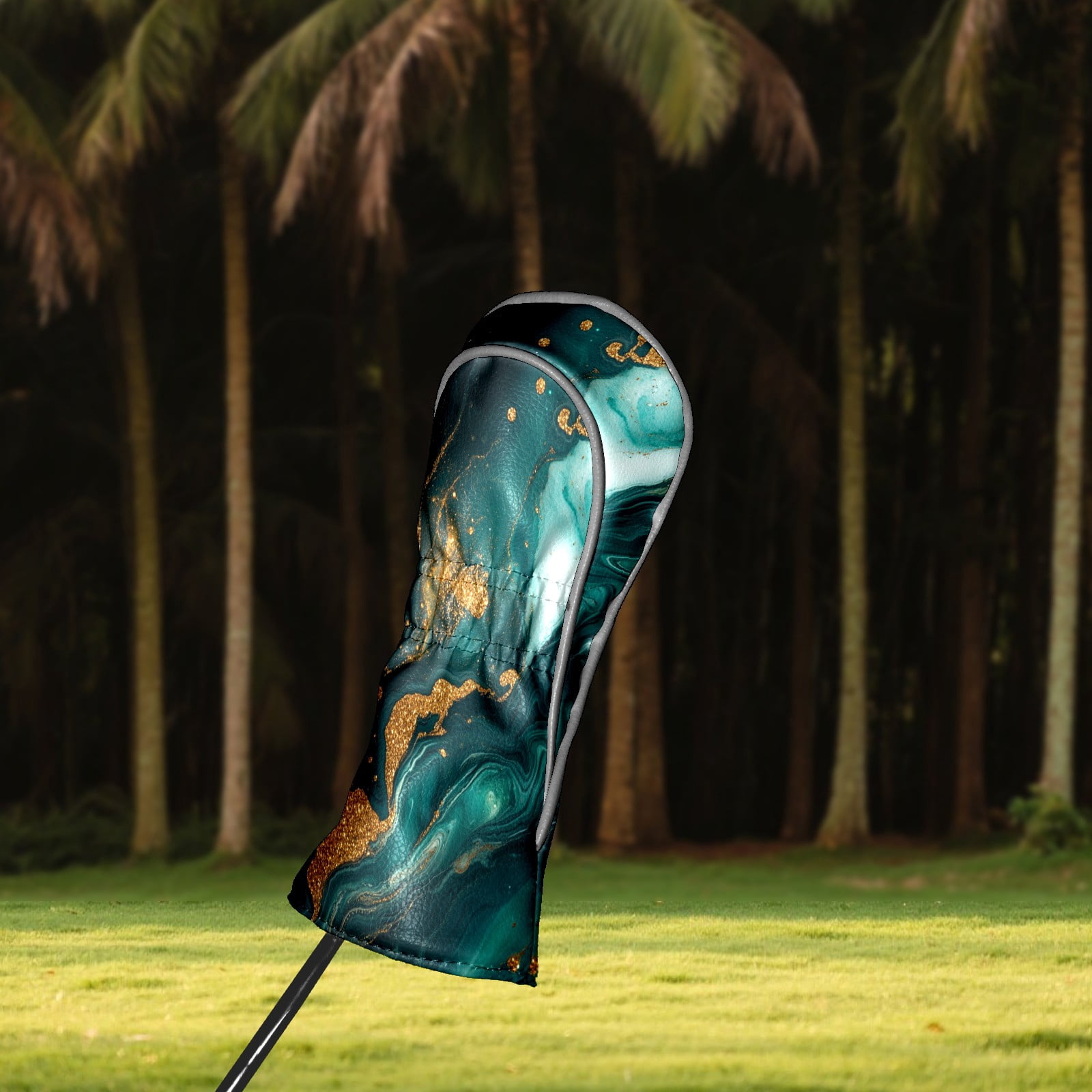 Golf Club Covers PU Leather Waterproof Head Covers for Fairway Woods Hybrids Golden Marble Pattern Unisex Fits Most Brands