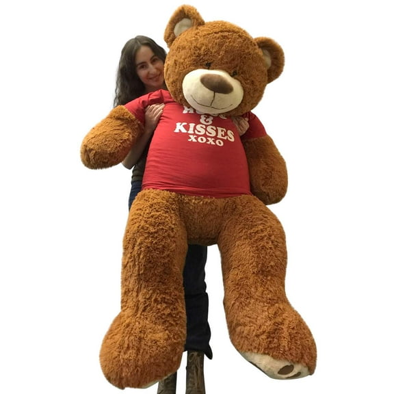 Valentines Day Giant Teddy Bear 5 Foot Soft Big Stuffed Animal Wears HUGS AND KISSES T-shirt Fully Stuffed Not Vacuum Packed