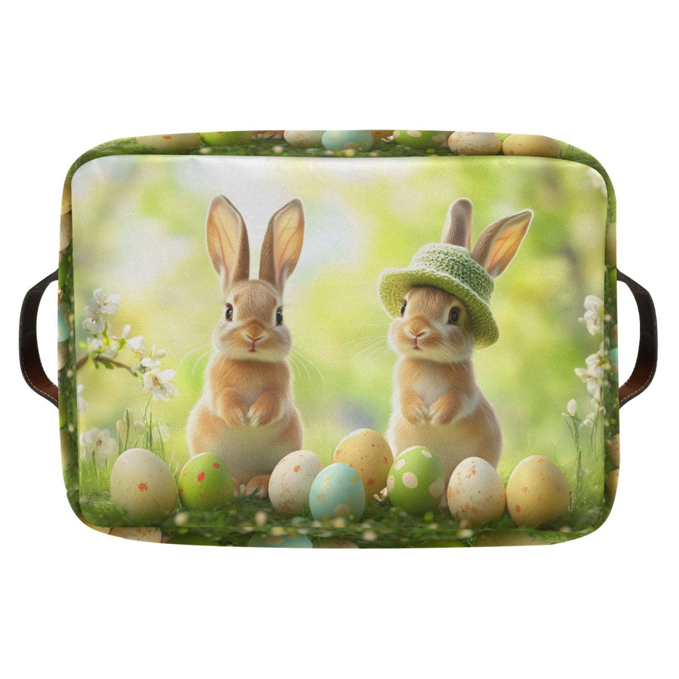 Ryvnso Happy Easter Bunny Storage Basket Large Bin Foldable Boxes Toys Organizer 14.2x10.2x8.3in 2 PCs