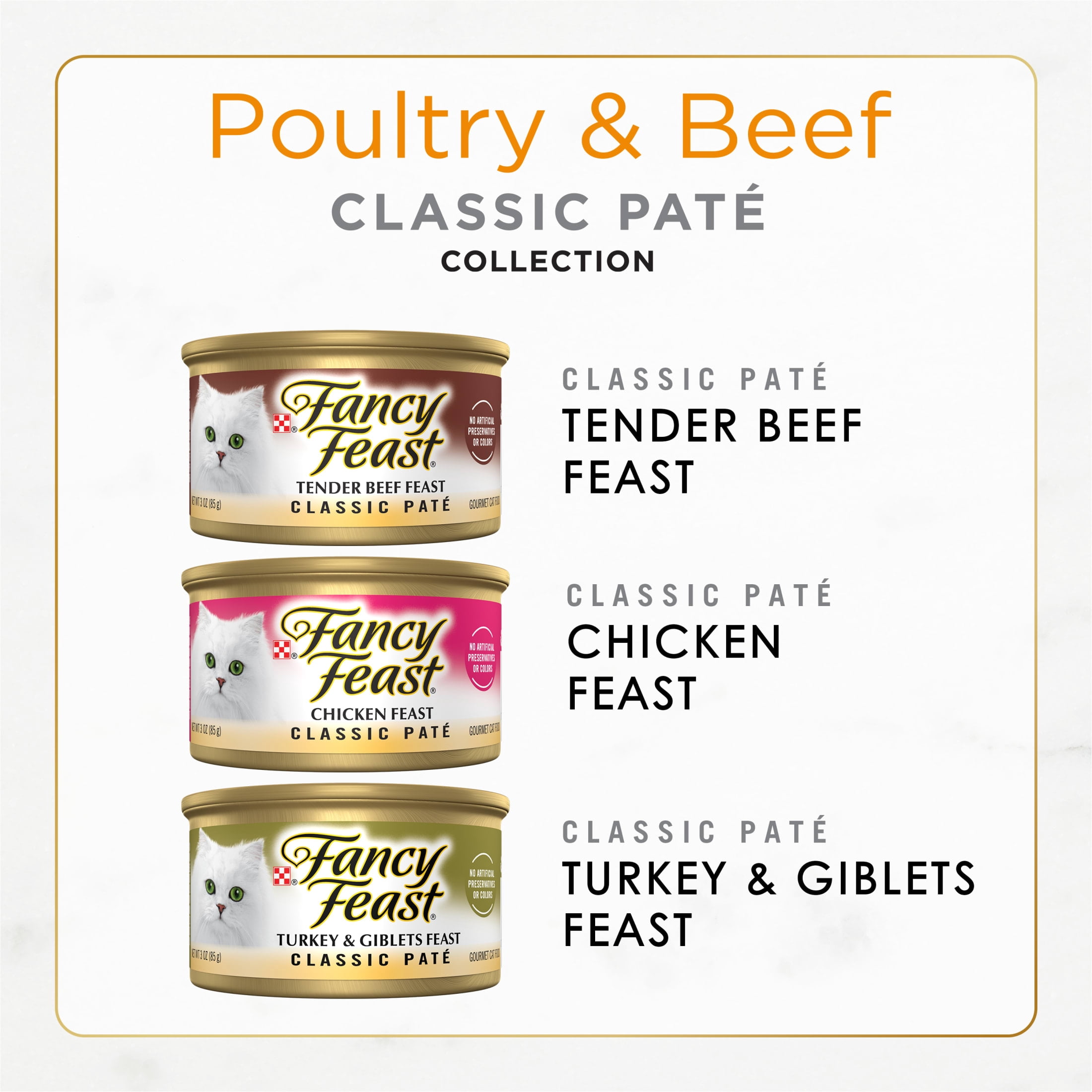 Purina Fancy Feast Classic Collection Pate Wet Cat Food, Poultry & Beef, 3 oz Cans (30 Pack)