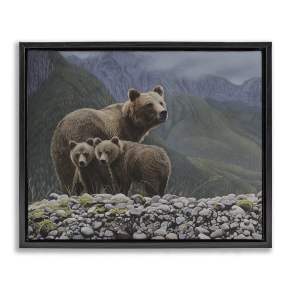 Stupell Industries Farmhouse Bear Family Mountain Landscape Black Floating Frame Canvas Art, 31 x 25, by Clinton Jammer