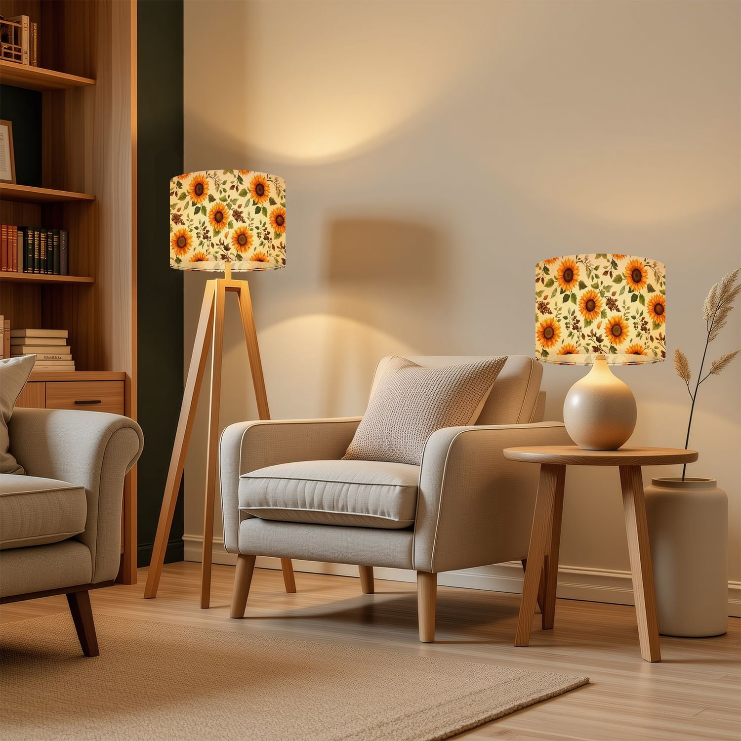 Lampshades 2 Pack Bright Sunflower Yellow Orange Petals Green Leaves 13"x13"x10" Light Shade for Table Lamps Floor Lamp Shades Lampshade Replacement Easy Assembly