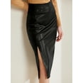 thumbnail image 2 of DARING DIVA Women's Faux Leather High Waist Side Slit Bodycon Pencil Midi Skirts M Black, 2 of 6