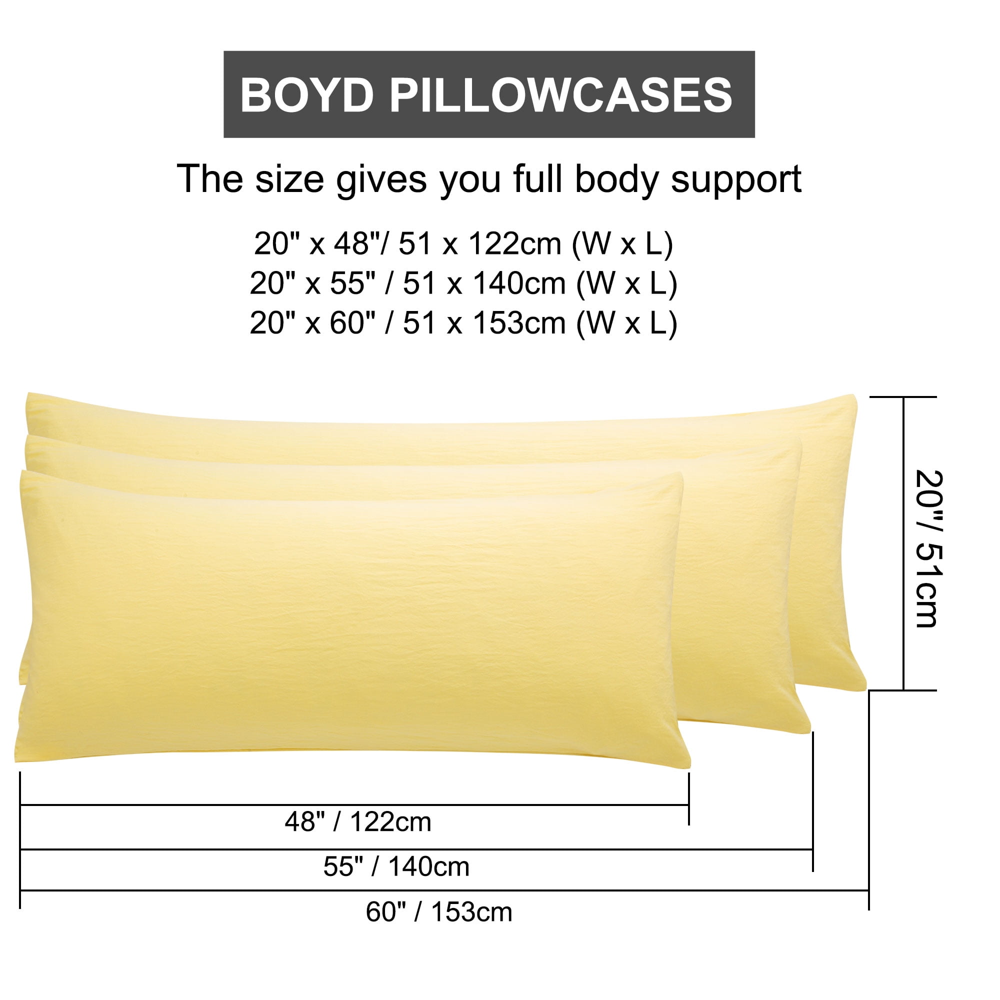 Unique Bargains Envelope Closure Washed Microfiber Body Pillowcases Yellow 20"x54"