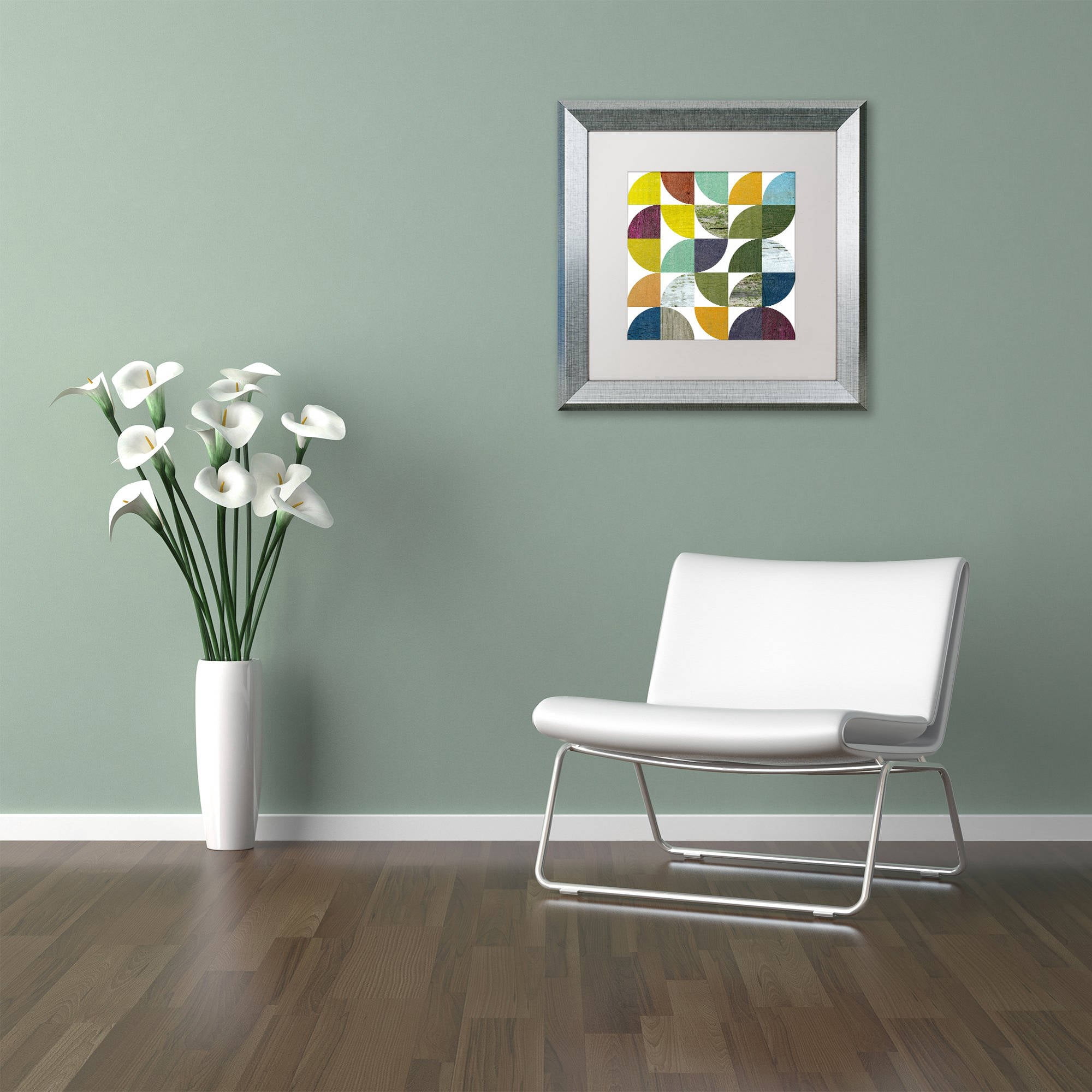 Trademark Fine Art "Rustic Rounds 1.0" Canvas Art by Michelle Calkins, White Matte, Silver Frame