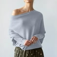 thumbnail image 2 of Alkepwun Women's Off The Shoulder Sweater Solid Color Long Sleeve Oversized Knit Boat Neck Jumper Tops, 2 of 6