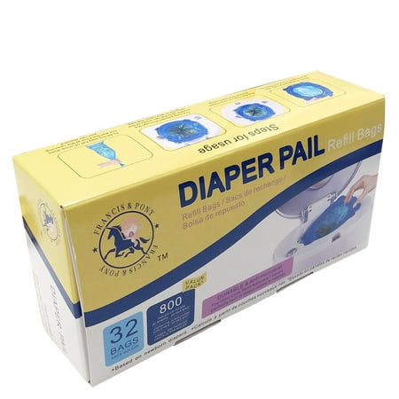 Francis & Pony diaper pail refills (32 bags) compatible with all versions of Munchkin Arm & Hammer diaper