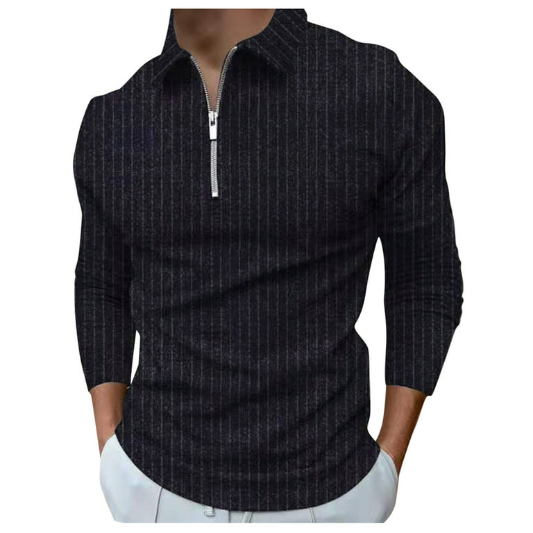 dtydtpe polo shirts for men casual zipper shirt turn down collar stripe polos  shirt formal shirt mens long sleeve tops polo shirts for men 