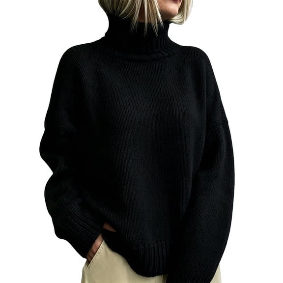 GILIGEGE Turtleneck Sweater for Women Long Sleeve Casual Knit Pullover Soft Chunky Knit,Oversized Loose Fit Trendy Casual Work Office Going Out Tops 2026 Fall Winter Fashion Outfits Black L