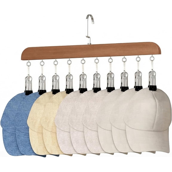 Closet Organizer with 10 Rotating Clips, Space-Saving Wooden Hanger for Leggings, Jeans, Socks, Skirts, Scarves, and Hats