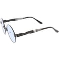 thumbnail image 3 of Oversize Round Sunglasses Engraved Metal Arm Cutout Color Tinted Lens 53mm (Black / Blue), 3 of 4