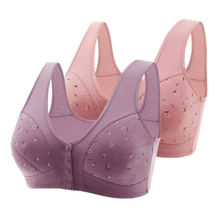 Black of Friday Deals!Clearance Staron 2PC Daisy Bras for Older Women Wireless Front Closure Bras Stretch Comfortable Bras No Underwire Breathable Bra Everyday Bras